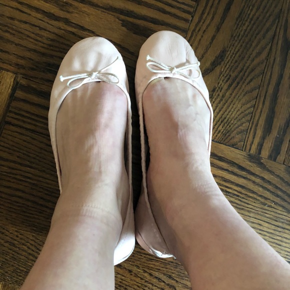 Shoes - Light Pink Leather Foldable Ballet Slippers.